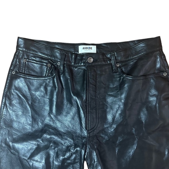 AGOLDE 90s Pinch Waist Black Leather Pants Size 32 - Picture 9 of 10